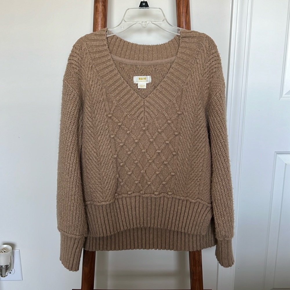 Maeve by Anthropologie Womens Tan V Neck Sweater M